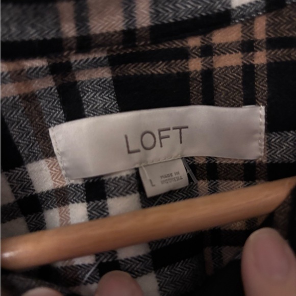 LOFT Black Tan Plaid Tie-Waist Shirt Dress | Size L | Soft Brushed Fabric - Picture 3 of 6